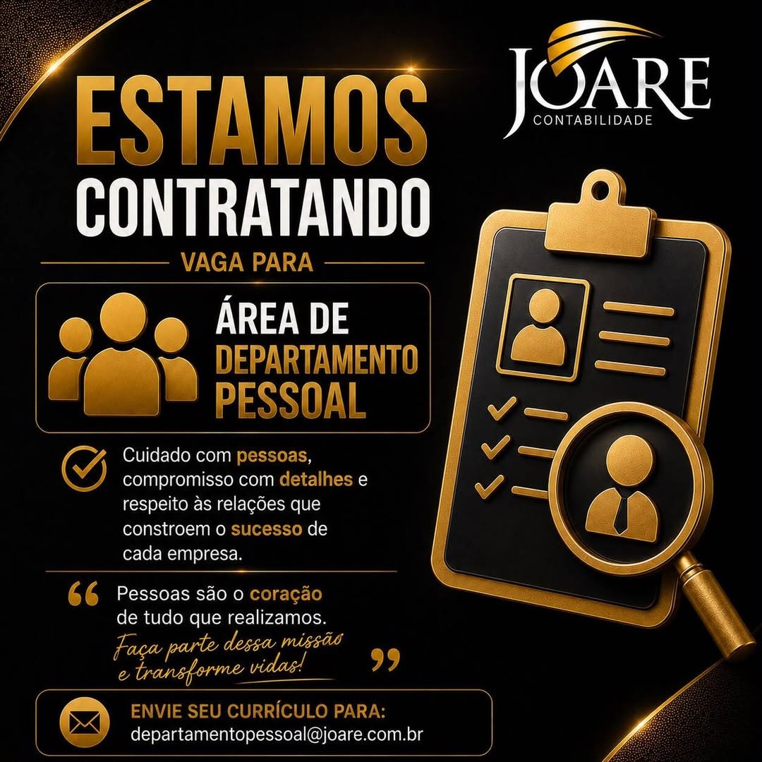 Anúncio da vaga Auxiliar de Departamento Pessoal