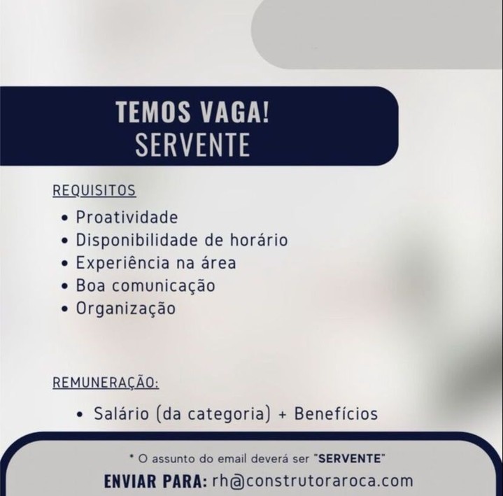 Anúncio da vaga Servente de Obras