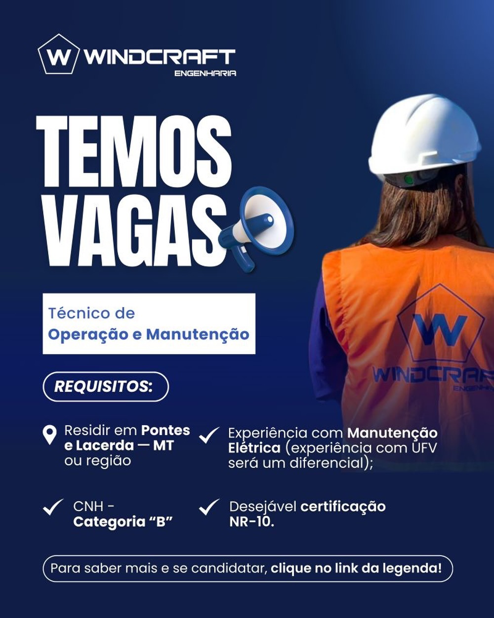 Anúncio da vaga Técnico de O&M