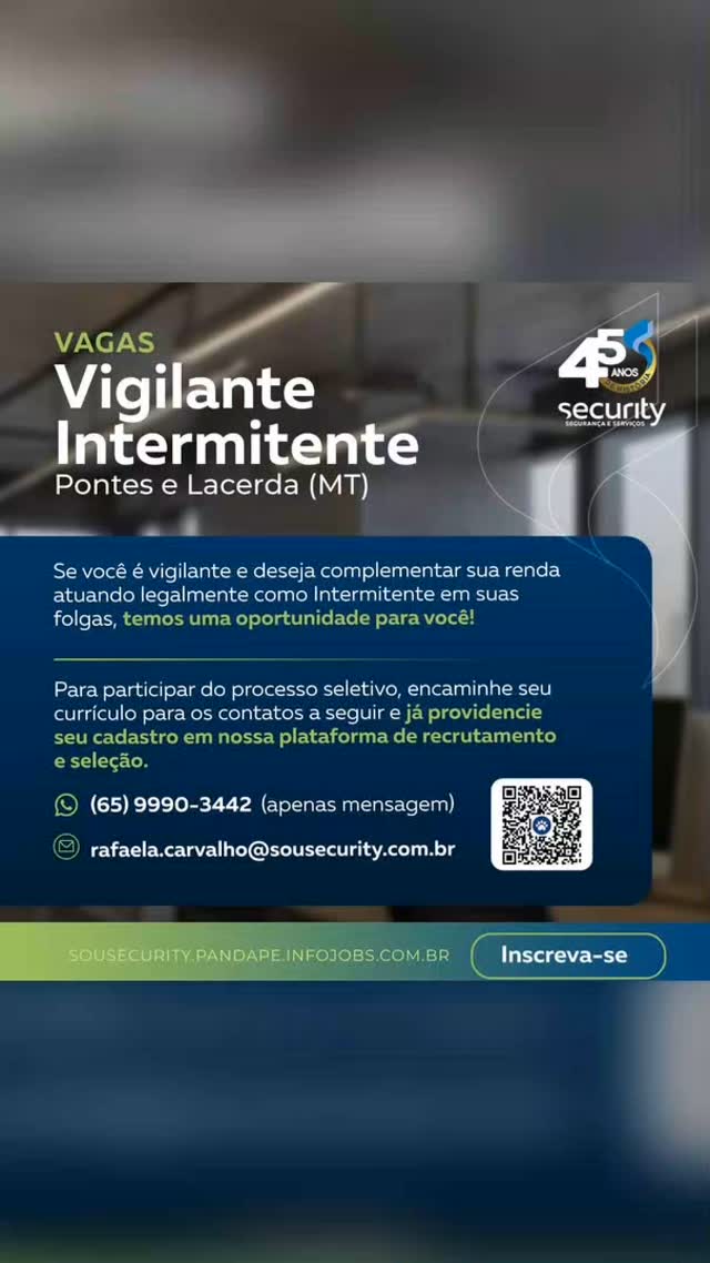 Anúncio da vaga Vigilante Intermitente